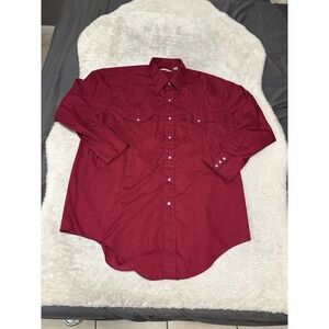 Sheplers Western Pearl Snap Shirt‎ Mens Size 17.5 33 Burgundy Long Sleeve